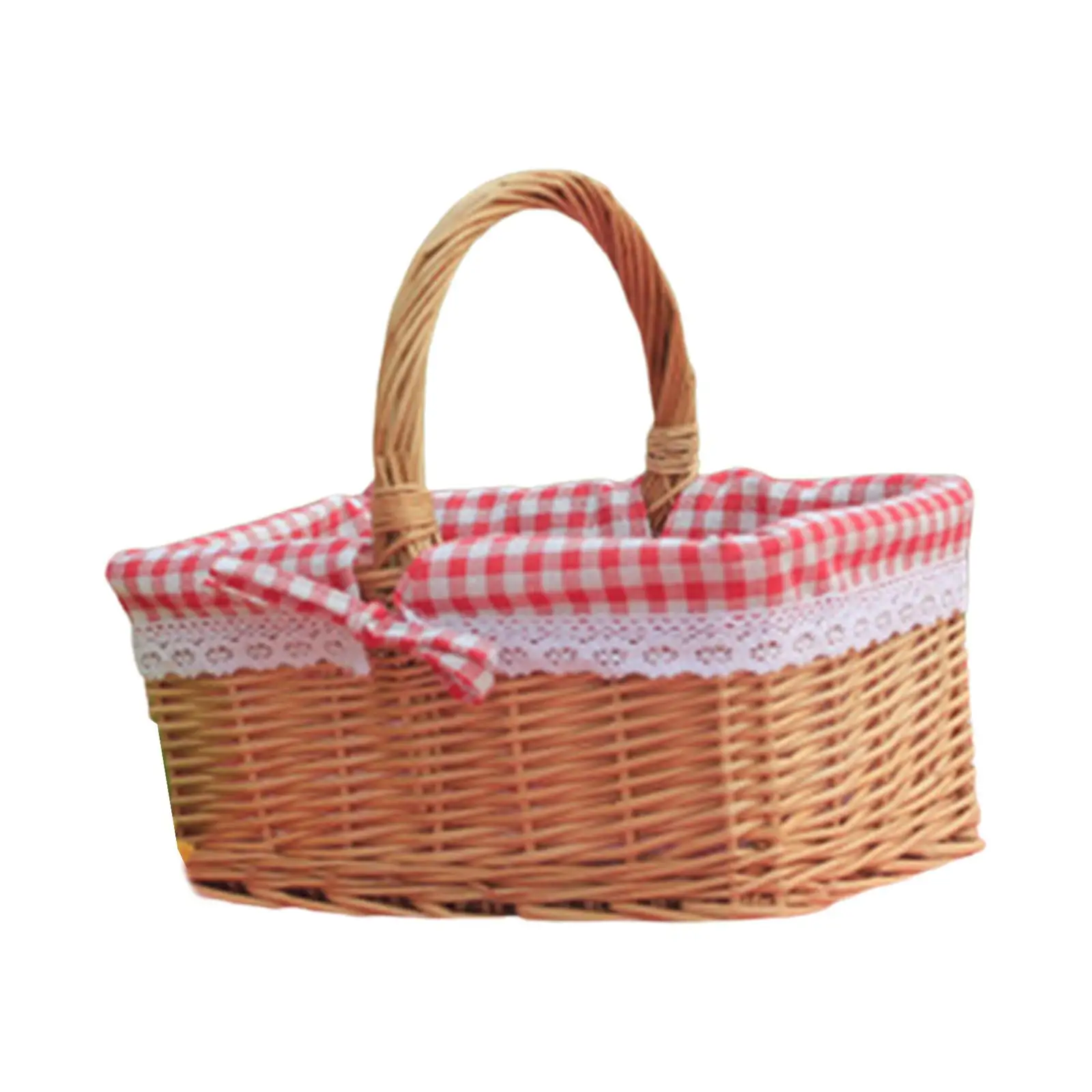 Hand Knitting Wicker Picnic Basket, Container Decorative Breathable Storage Basket for Hiking