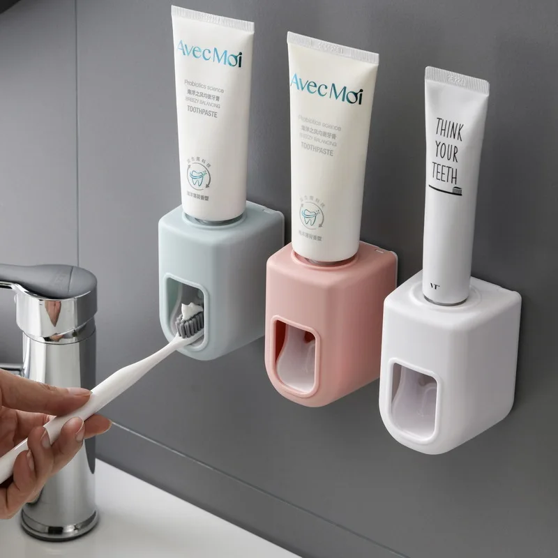 Creative קיר הר אוטומטי משחת שיניים Dispenser אביזרי אמבטיה עמיד למים עצלן משחת שיניים מסחטת מברשת שיניים מחזיק| |   - AliExpress 