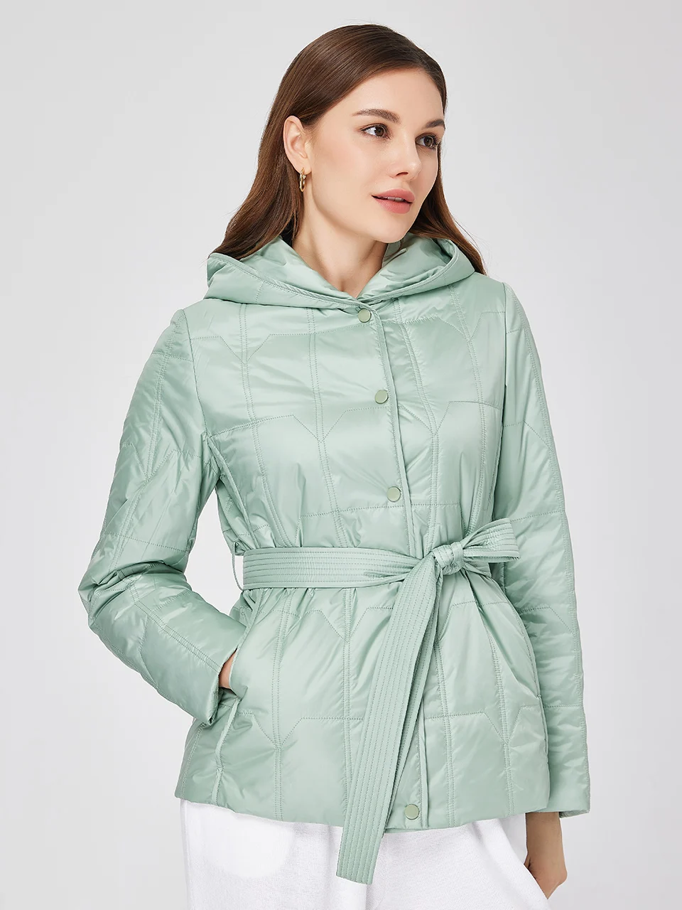 

Новинка 2023, Женская Весенняя куртка ZIAI, повседневное тонкое хлопковое пальто с короткими пуговицами и поясом, приталенный женский пуховик