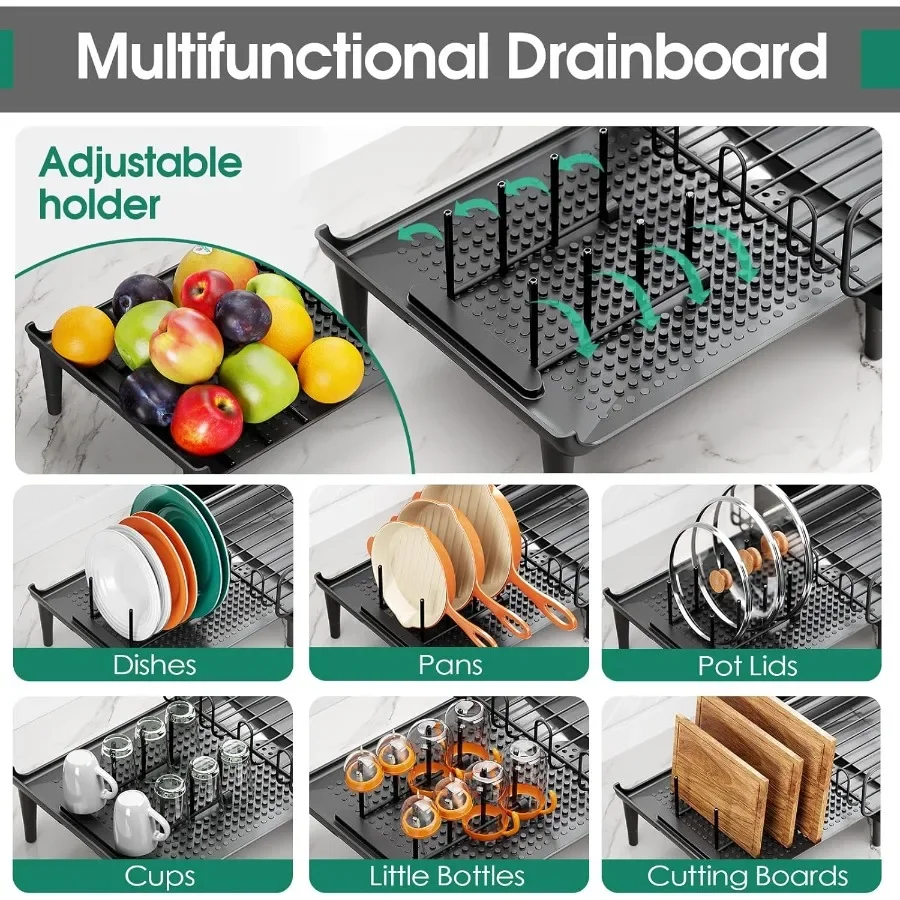 Extendable Dish Drying Rack for Kitchen Counter Large Expandable Dish Rack with Multifunctional Drainboard for Pan Pot Collapsi