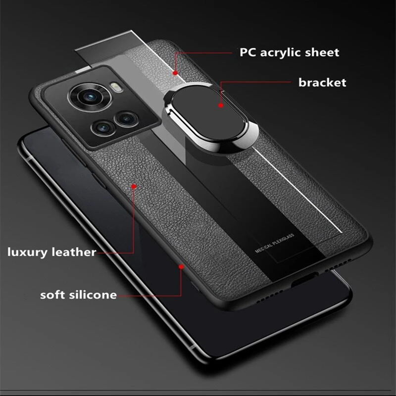 Stylish Luxury Leather Magnetic Holder Phone Cover with Camera Protection and Shockproof Bumper