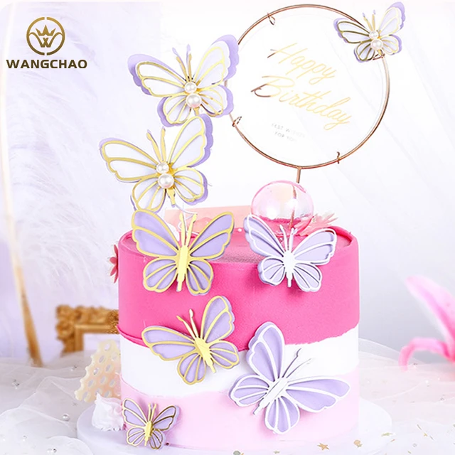 Bolo De Borboleta Rosa Roxo Coberto Feliz Aniversário Diy Decoração Do Bolo  Suprimentos Para O Chá De Bebê Decorações Da Festa De Aniversário Do  Casamento - Utensílios Para Decoração De Bolo - AliExpress