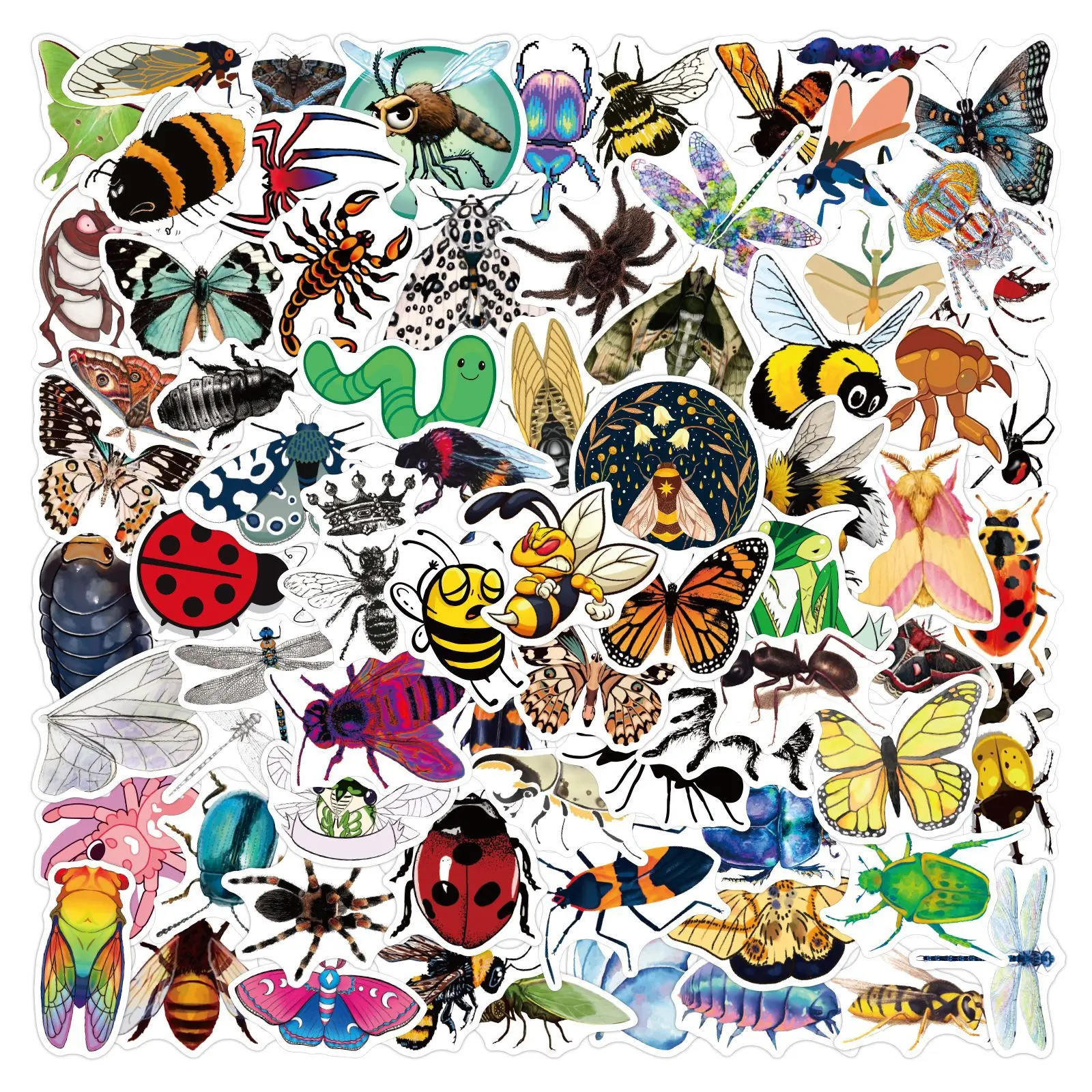 

10/30/50/100pcs Insect Cartoon Graffiti Stickers Creative Animal Kids Toys Waterproof Diy Laptop Scrapbook Phone Decal Stickers