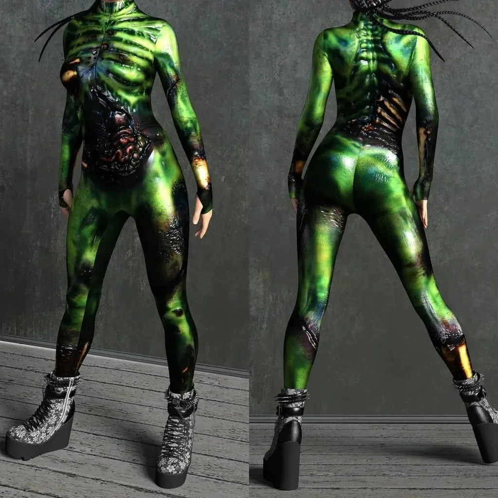 

Unisex Cyber Punk 3D Digital Printing Halloween Party Role Play Outfit Women Men Cosplay Costume Carnival Jumpsuit