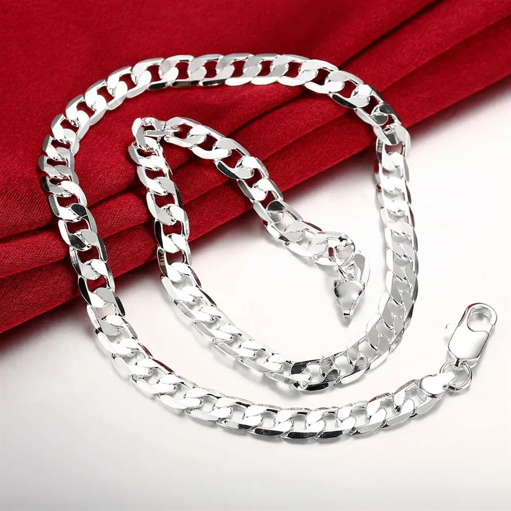 Gold Necklace 18K Classic 8MM sideways chain For Men Woman Wedding Party