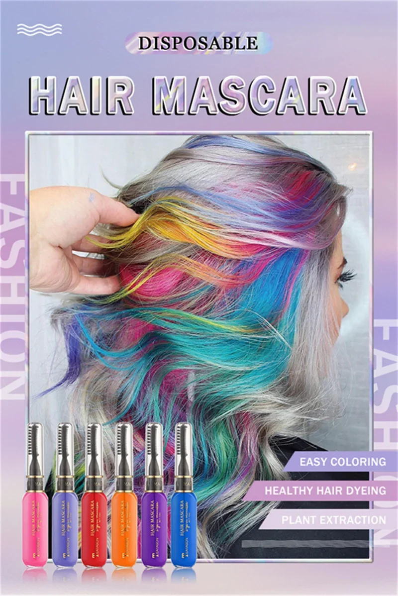 Description Picture 3 of item13 Washable Non-toxic DIY Hair Wax Blue Grey Purple Colors One-off Hairs Color Disposable Hair Coloured Mascara Beauty Tool
