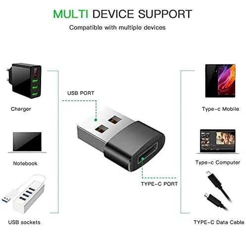 USB Type-C Female to USB-A Male Adapter OTG Data Converter for Smartphones Fast Charging Compatible