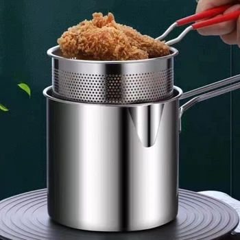 304 Stainless Steel Deep Fryer with Frying Basket Multifunction Small Pot Kitchen Specific Frying Chicken and Other Cooking Tool