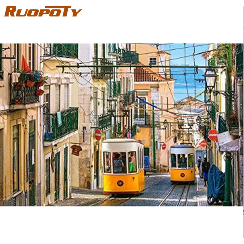

RUOPOTY Acrylic Painting By Numbers For Handiwork Street Scenery On Canvas Unique Gift For Adults Wall Decors Cars Picture Paint