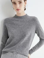Women 100% Merino Wool Sweater For Autumn Winter  First Line Seamless Half-high Collar Pullover Basic Top OL Solid Soft Cashmere - Image 4