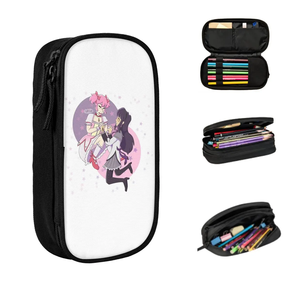 Mahou Shoujo Homura Akemi Madoka Magica 애니메이션 연필 케이스 소년 소녀용 펜 박스 연필 가방 문구 용품 펜 홀더 가방