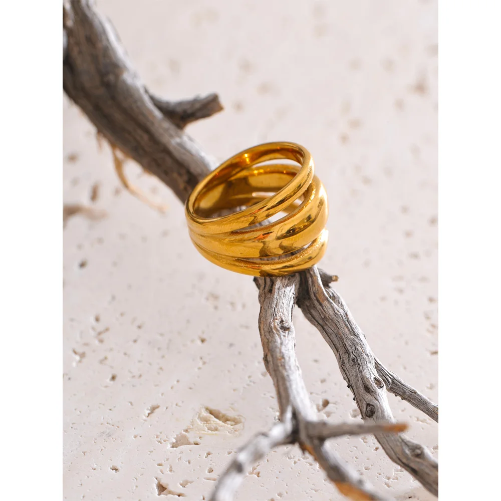 Yhpup Jewelry Ring Classic Stainless Steel Golden