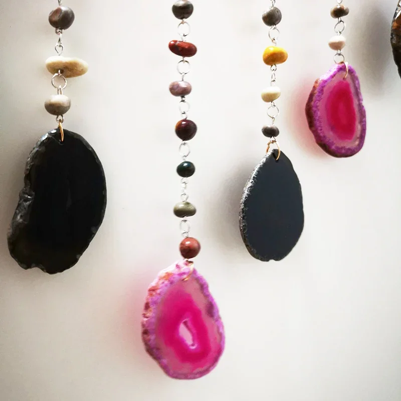 Large Natural Stone 7 Chakra Color Gemstone Moon Dream Catchers Natural Agate Dream Catcher Living Room Wall Hangings Decoration