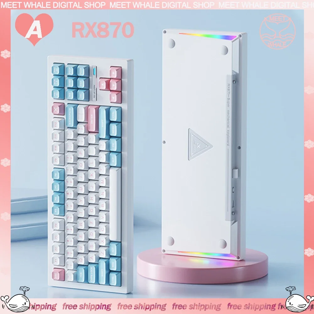 

Игровая механическая клавиатура RXSTORM RX870, 3 режима, 2,4 ГГц, беспроводные Bluetooth клавиатуры, 88 клавиш, настраиваемая игровая клавиатура с горячей заменой, подарки