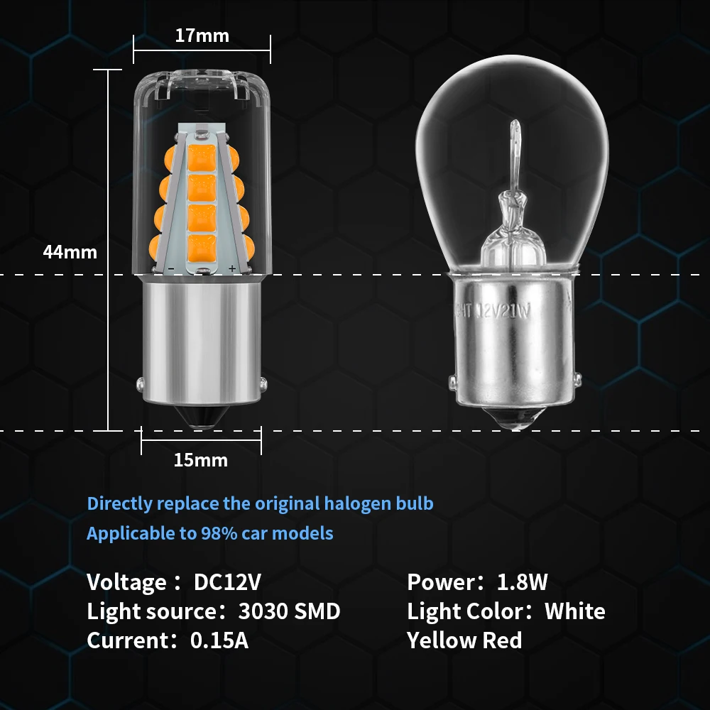 BA15S 12V white LED bulb for motorcycle turn signals