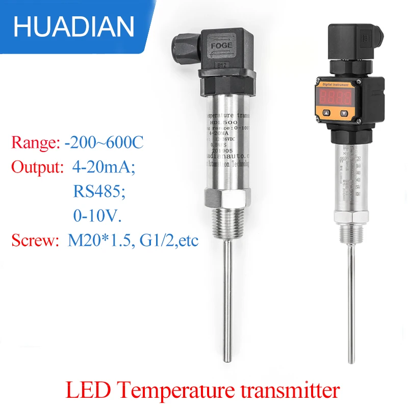 4-20mA 출력 24Vdc 및 LED 디스플레이가있는 스팀 용 PT100 온도 트랜스미터 센서 삽입