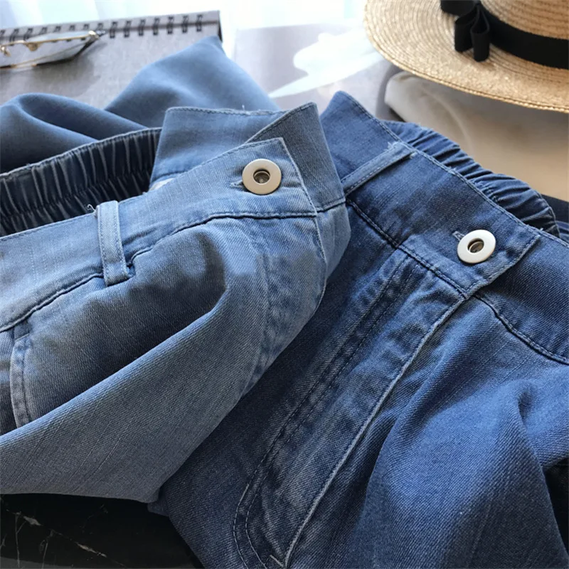 Hong Kong Style Retro Sense 2024 Summer New Style Casual and Cool Semi-elastic High-waisted Five-point Jeans Shorts for Women