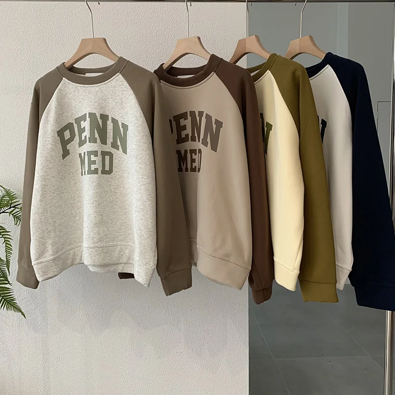 

2023 spring and autumn plush thickened new letter printing loose round neck long-sleeved pullover sweater