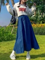 Maxi Long Skirts Women Spring Summer Casual High Waisted Jean Skirt Ladies Splicing A-Line Ruffle Denim Skirt Plus Size  5XL 6XL - Image 5