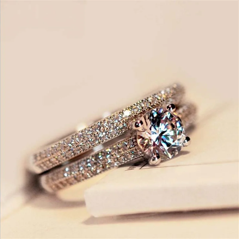Rose Gold Silver Colors Rings for Women Metal Inlaid White Zicron Wedding Ring Engagement Jewelry wedding rings silver ring womens ring cubic zircon ring finger rings jewelry rings ring jewelry