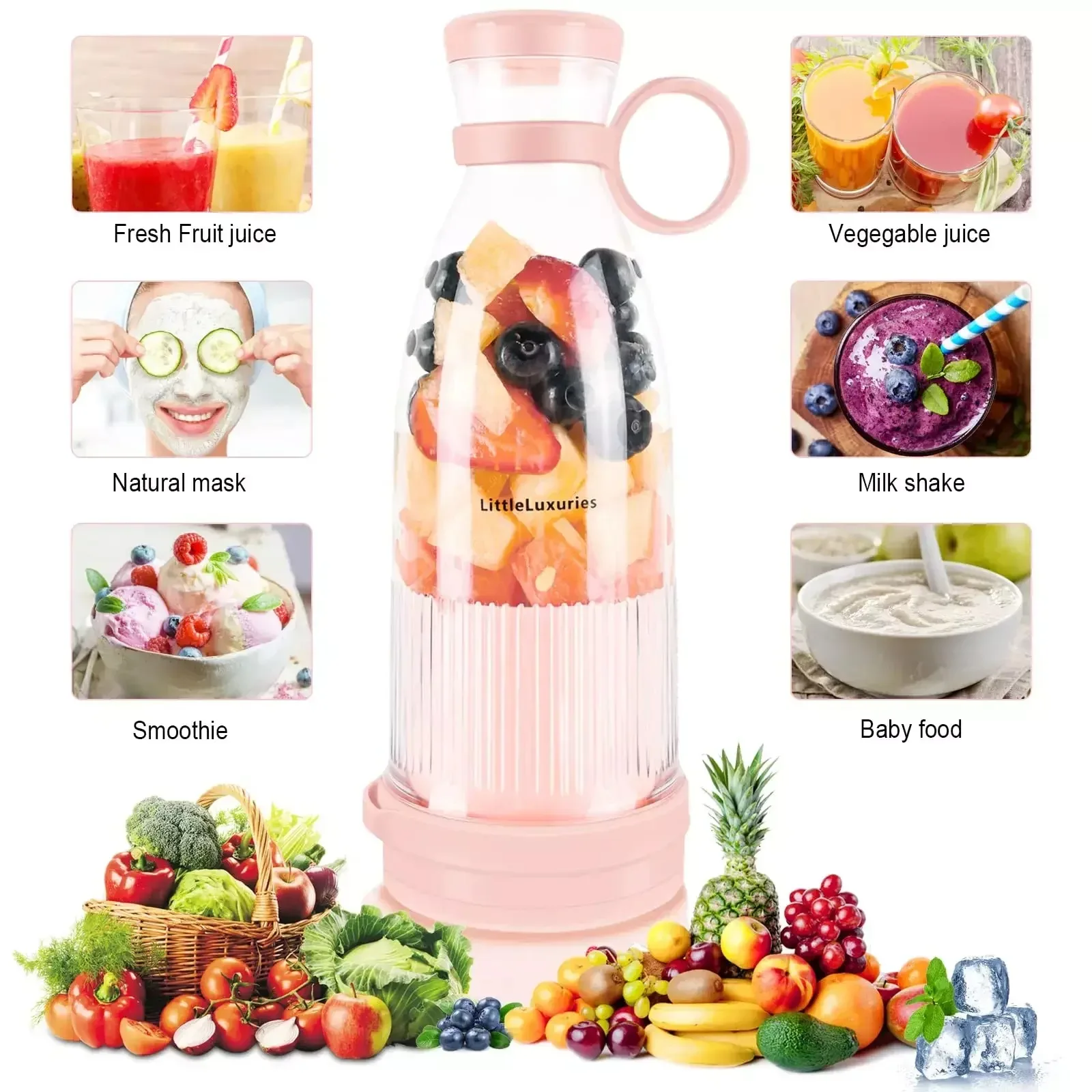 Fruit juicer rechargeable mixers fresh fruit usb portable juice bottle mini fast electric blender smoothie ice maker