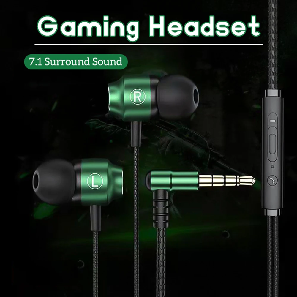 L Jack Magnetic Gamer Wired Headphones Gaming Green Metal HiFi Bass Stereo 3.5mm Type C Earbuds for Mobile Phone Computer Mic He 4