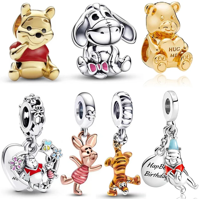 Fit Originale Pandora Winnie The Pooh Bear Charms Bracciale Donna Cute Disney Cartoon Eeyore Maialino Tigger Beads Per Bijoux Making