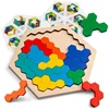 Wooden Hexagon Puzzle Geometric Tangram Jigsaw Shape Pattern Block Brain Teaser Toy Color Recognition Logic IQ Montessori Toy 1