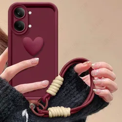 Love Heart Hand Strap Full Package Phone Case Cover for Redmi Turbo5max (Wine)