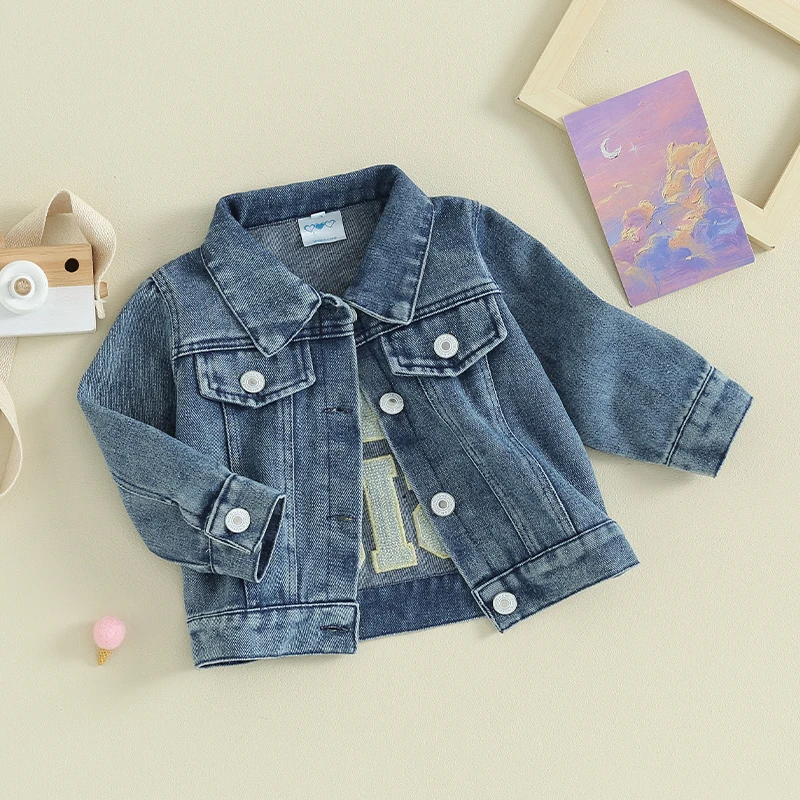 -10-10 Lioraitiin 0-5Y Baby Girl Denim Jackets Sister Matching Long Sleeve Letter Embroidery Jean Coats Infant Outerwear baby jacket,baby coat,children jacket