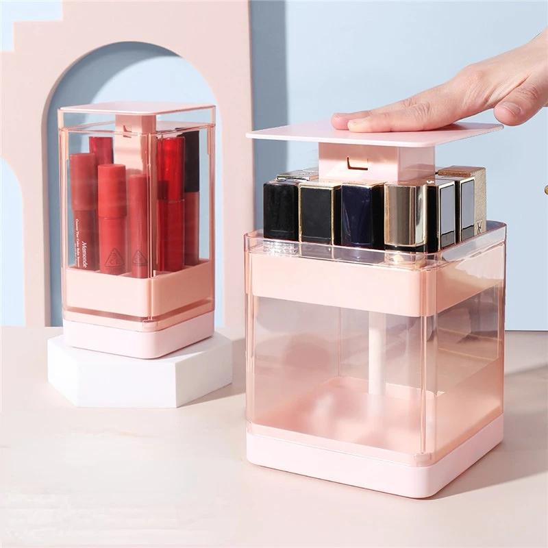 

Press Lifting Type Lipstick Storage Box Desktop dust belt cover transparent window red lipstick storage rack