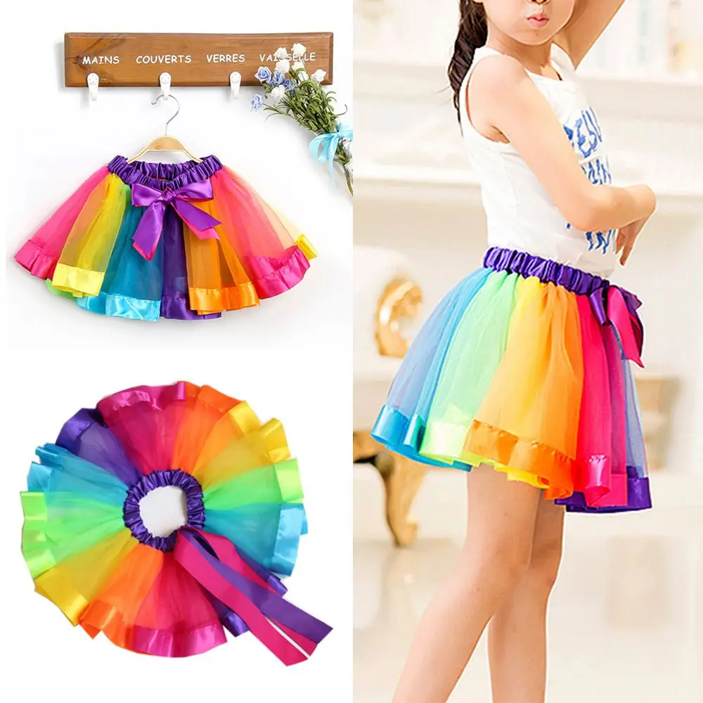 Multicolor Rainbow Tulle Princess Dance Skirt