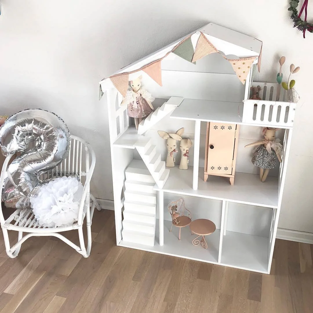 Children's doll solid color staircase combination bookshelf toy house wooden storage cabinet rack floor type multi-layer wooden