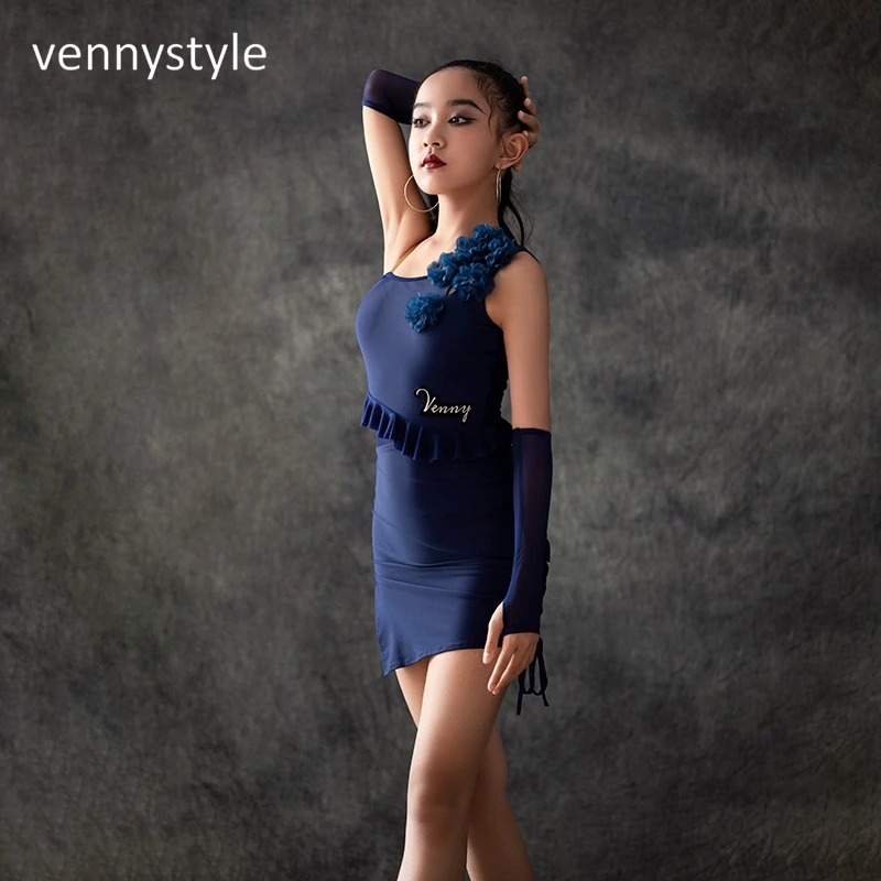 Venny 2023 Kids Latin Dance Clothes Girls Cha Cha Rumba Performance Costume Ballroom Latin Dance Competition Dress