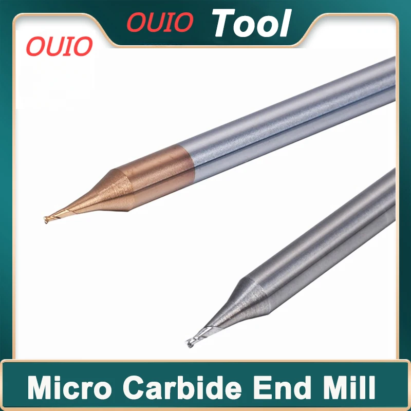 

OUIO Micro Carbide End Mill HRC60 HRC55 2 Flutes 0.2-0.9mm TiAIN Micro Flat 4mm Shank Milling Cutter Mirco Carbide CNC Engraving