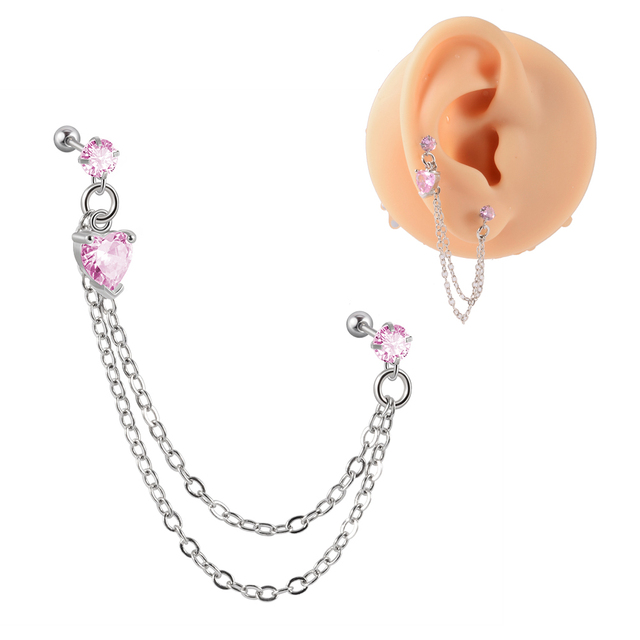 Surgical Steel CZ Gem Ear Tragus Cartilage Piercing Zircon Dangle Chain Earring Conch Ear Stud Helix Piercing Body  Jewelry