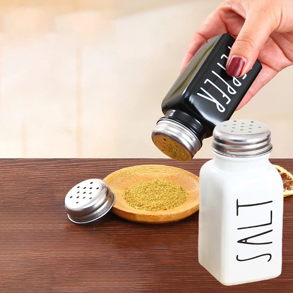 Salt and PepperSalt and Pepper Shaker Set Condiment Bottle Jars Pots Stainless Steel Lid Dispenser for Kitchen Cooking Tools