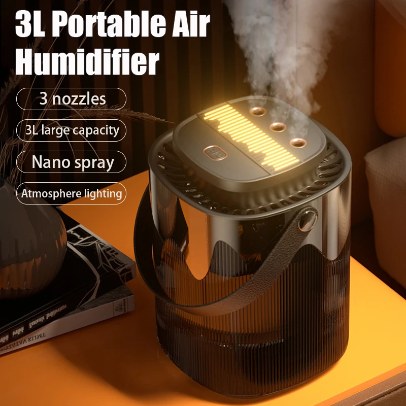 Humidificateur d'air de grande capacité 3L, 3 Ports de pulvérisation, atomiseur domestique USB, humidificateur de bureau, brumisateur frais, diffuseur d'arôme