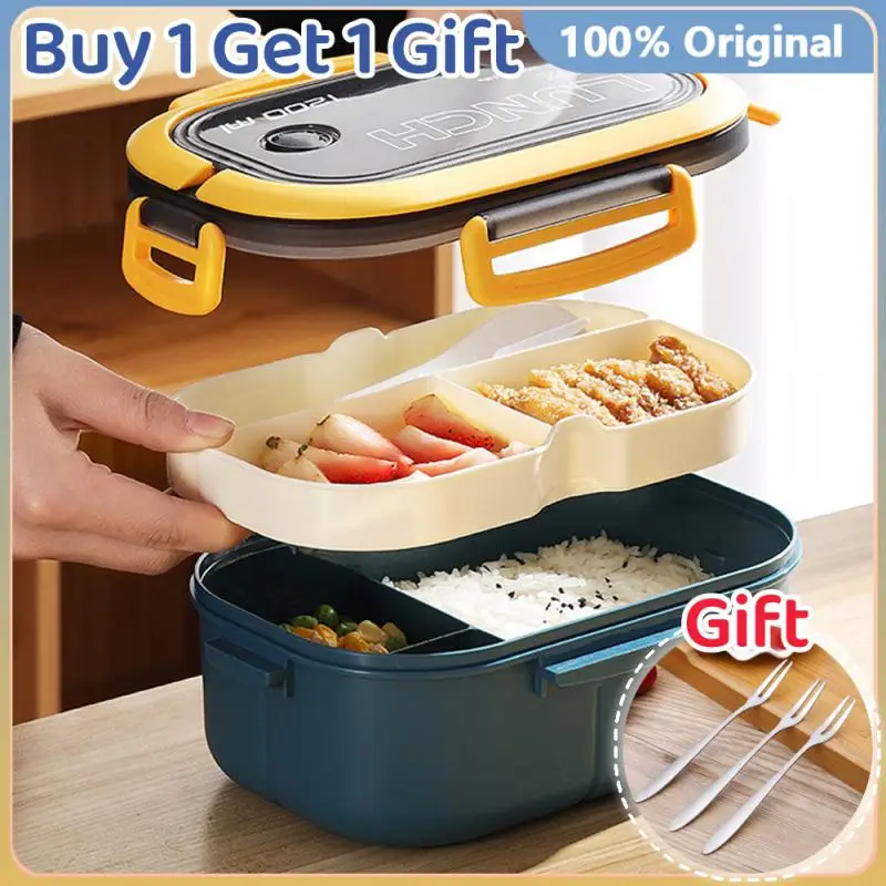 

Портативный герметичный Ланч-бокс с 2 ячейками, детский студенческий контейнер для еды с вилкой и ложкой, герметичный, для микроволновки, для предотвращения запаха, для школы