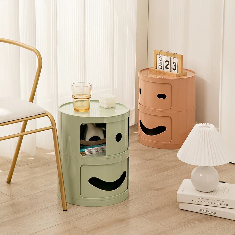 Household Bedroom Small Bedside Table Nordic Simple Narrow Cabinet Round Mini Plastic Locker Multi-layer Net Red Locker nightstands set