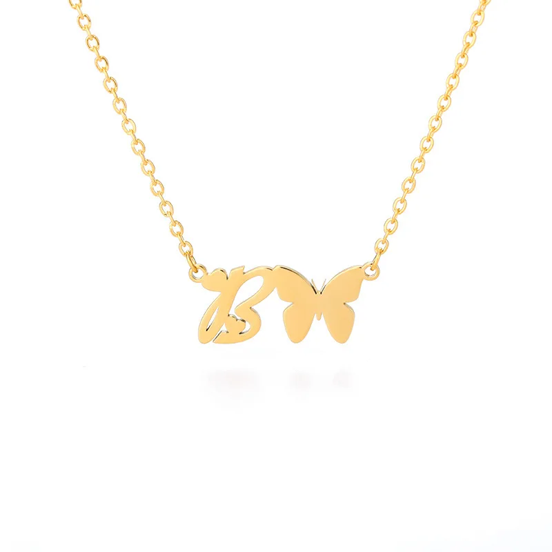 New Simple Gold Color A-Z 26 Letters Pendant Necklace Stainless Steel Alphabet Name Chain Choker 6