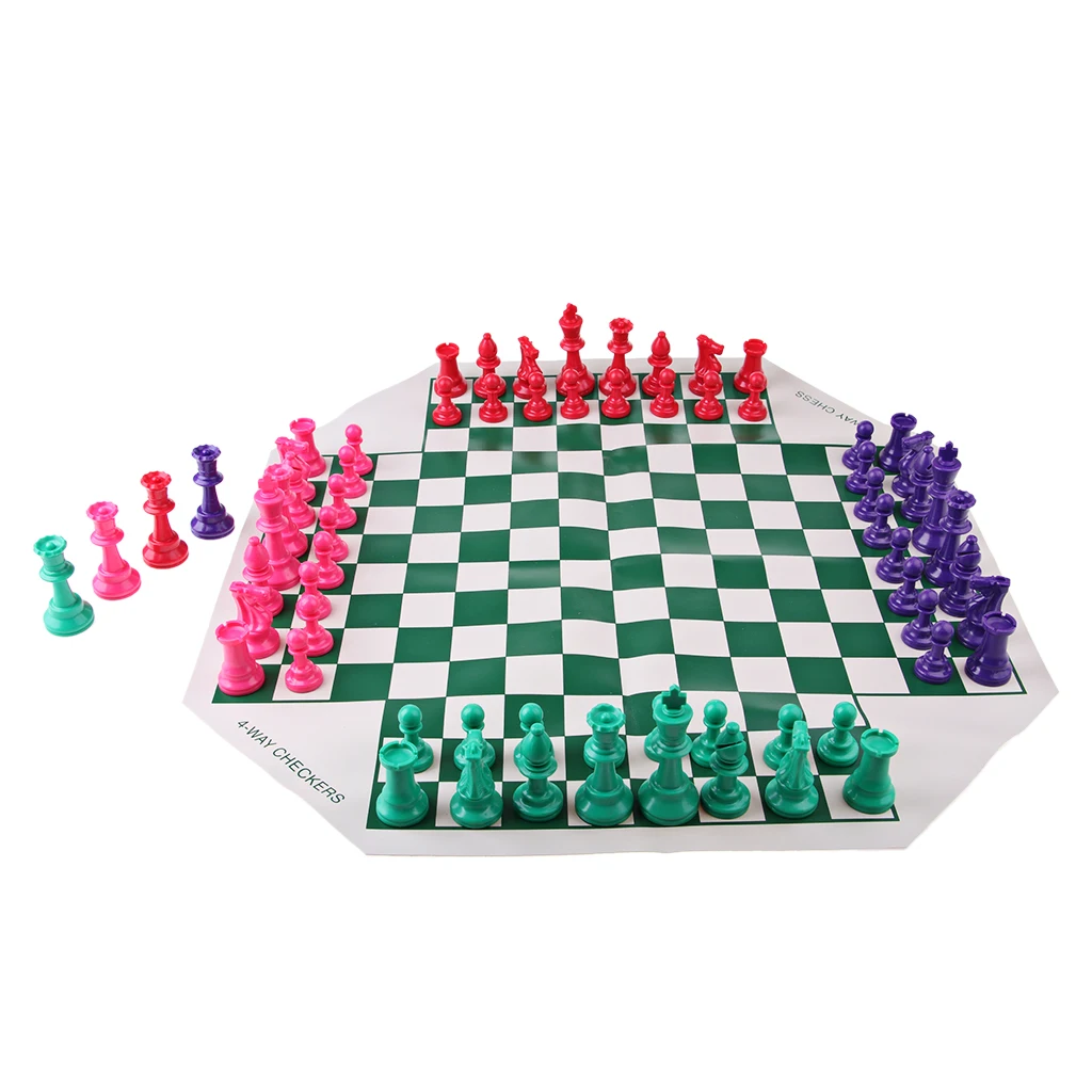 Traditional 4 Player Chess Board Chessman Set-Travel Game Toy