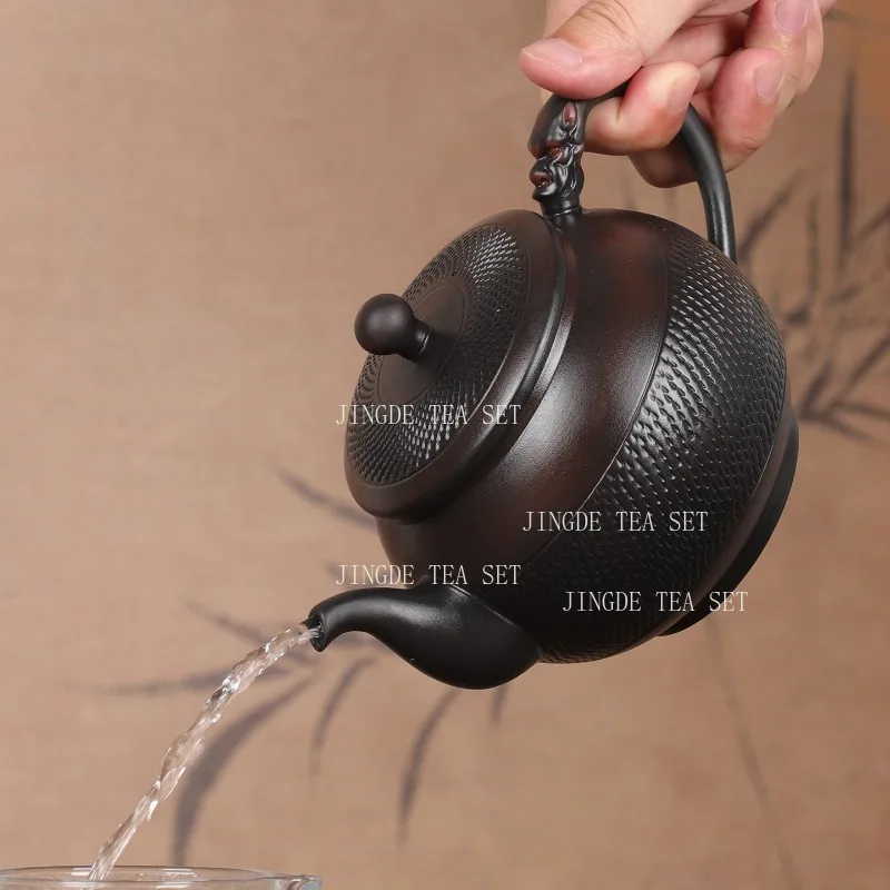 Yunnan Purple Pottery Handmade Teapot Chinese Style Household Large Capacity Jumping Knife Pot Master Specific Kung Fu Tea Set