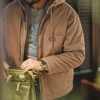 Maden Retro J141 Active Hooded Jacket Solid Color Sherpa Fleece Cotton-padded Coat with Velvet Warm  Canvas Outerwear for Men 2