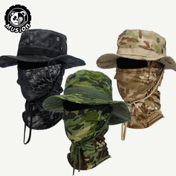 Musion Camouflage Cappello a tesa larga Passamontagna Set Parasole da esterno da uomo Boonie Cap Cappello da pescatore Cappello da pesca con protezione solare