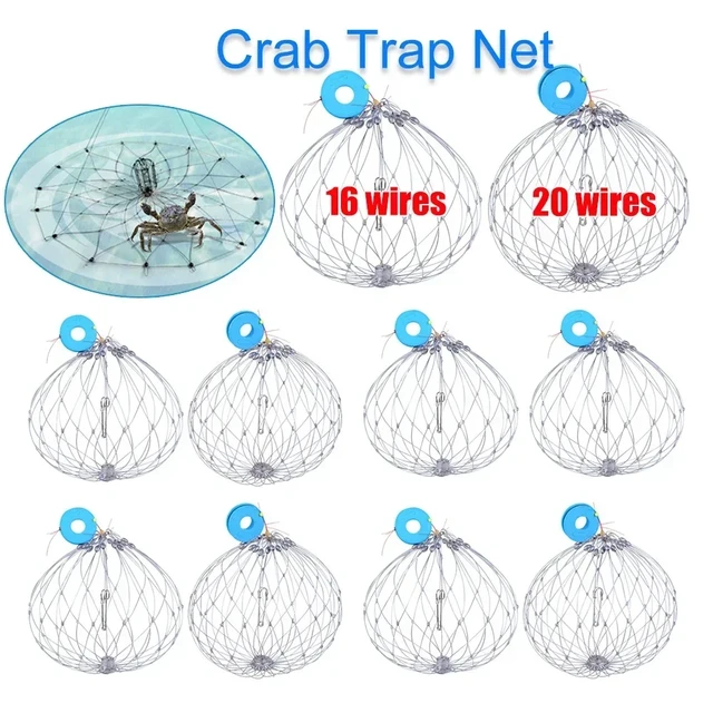 Mesh Fishing Crab Net Cage Catcher Crab Trap Net Automatic Open Closing  Tackle Wire Fish Crab Cage Steel Wire Fishing Tackle