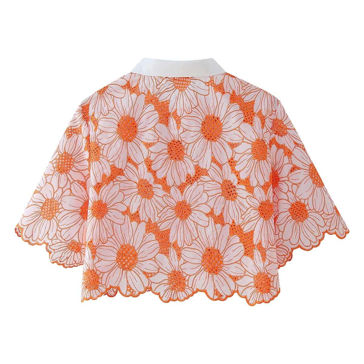 Embroidery Blouse Crop Shirt With Hollow Out Daisy Floral Embroidery Vacation Wear Women Summer Clothing