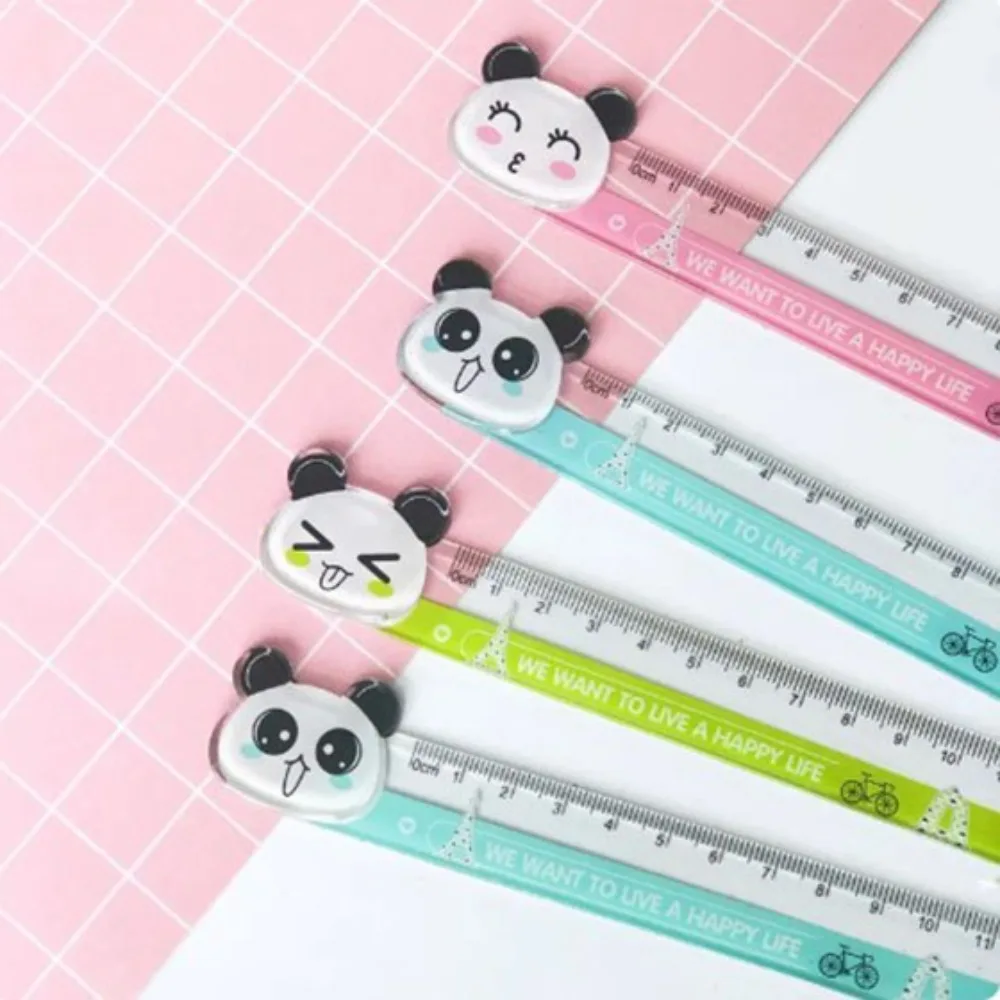 2pcs Kawaii Panda Straight Ruler Plastic Convenient Measure Study Drawing Stationery Clear Scale Cartoon Animal 15cm Ruler