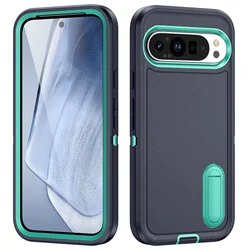 StealthShield Hybrid Heavy Duty Shockproof Phone Case with Dual Layer Bumper and Fall Prevention - Pixel 9 Pro XL (Navy Cyan)