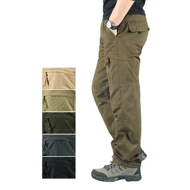 Workwear Pants, Men's Elastic Waist, Multi Pocket Long Pants, Outdoor Casual Pants, Men's Pure Cotton Loose Sports Pants